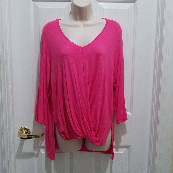 Long Sleeve Pink top Cross Over front NWoT Size L - Picture 1 of 3